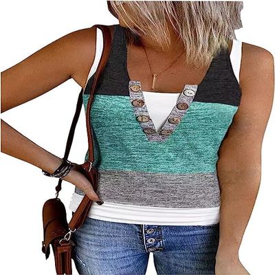 FENOMO Womens Mandala Vintage Graphic Racerback Tank Tops Summer Casual Loose O-Neck Tanks Vest Vacation Classic-Fit Shirt Cami (Color Block,M,Medium)