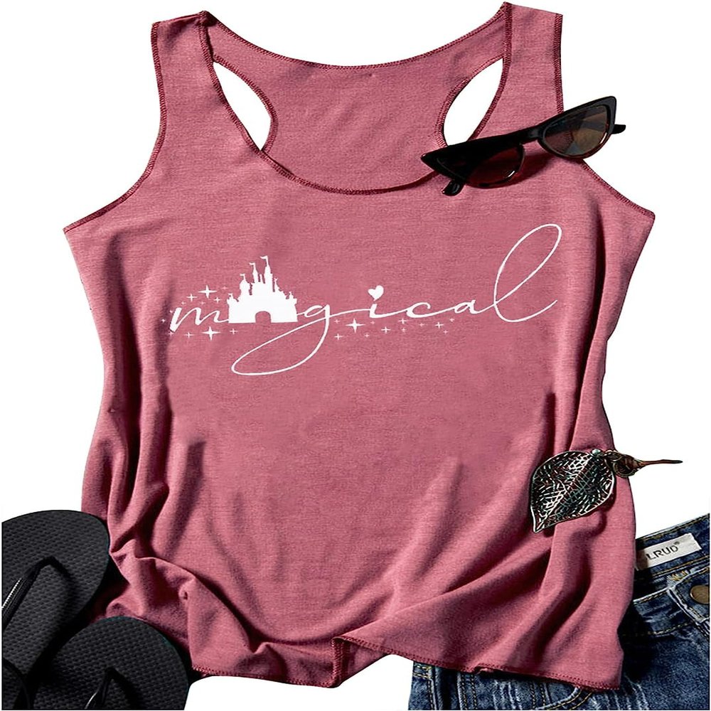 FENOMO Womens Mandala Vintage Graphic Racerback Tank Tops Summer Casual Loose O-Neck Tanks Vest Vacation Classic-Fit Shirt Cami (Magical Pink,S,Small)