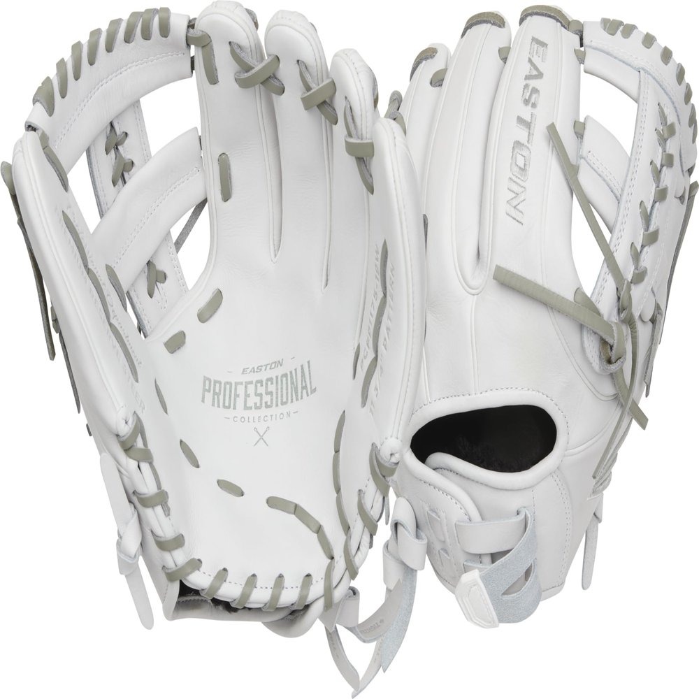 Easton | PROFESSIONAL COLLECTION Fastpitch Softball Glove | Right Hand Throw | 11.75" - Laced Single Post Web | White/Grey