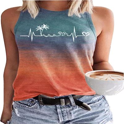 FENOMO Womens Mandala Vintage Graphic Racerback Tank Tops Summer Casual Loose O-Neck Tanks Vest Vacation Classic-Fit Shirt Cami (Heartbeat Multicolor,M,Medium)