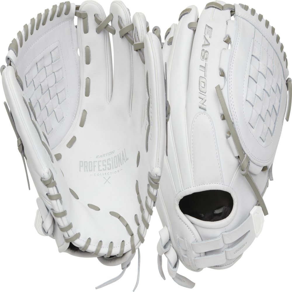 Easton | PROFESSIONAL COLLECTION Fastpitch Softball Glove | Right Hand Throw | 12" - Basket Web | White/Grey