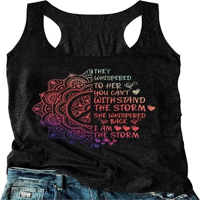 FENOMO Womens Mandala Vintage Graphic Racerback Tank Tops Summer Casual Loose O-Neck Tanks Vest Vacation Classic-Fit Shirt Cami (Gradient Mandala,S,Small)
