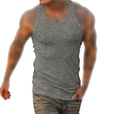 Maiyifu-GJ Men's Summer Crewneck Bodybuilding Vest Knitted Vertical Stripe Workout Tank Top Sleeveless Muscle Training Shirts (Grey,XX-Large)