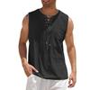 Maiyifu-GJ Men's Casual Sleeveless Lace Up Beach Hippie T-Shirts Summer Athletic V-Neck Basic Shirts Cotton Linen Tank Top (Black,XX-Large) view 1
