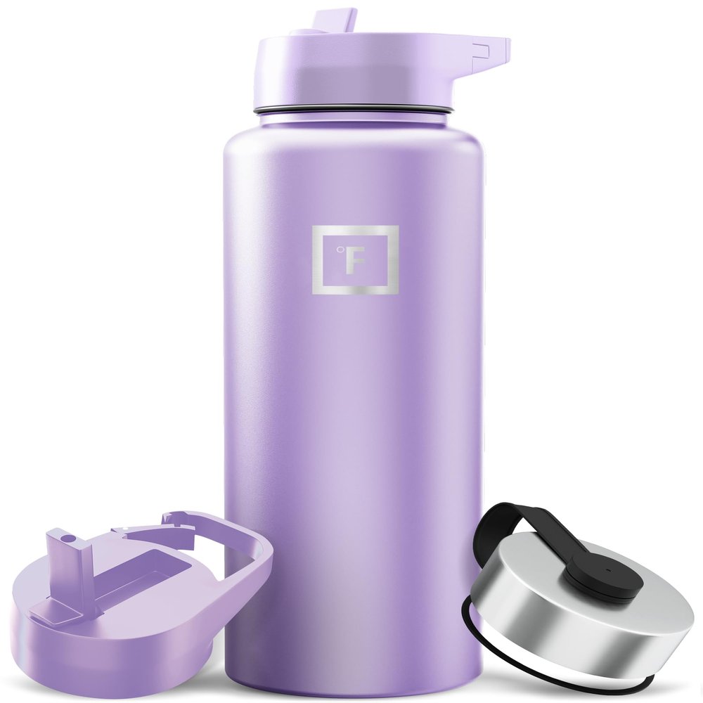 IRON FLASK Camping & Hiking Hydration Flask with Straw, Wide Mouth Insulated Stainless Steel Sports Water Bottle - 40 oz Lavender