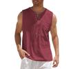 Men's Casual Sleeveless Lace Up Beach Hippie T-Shirts Summer Athletic V-Neck Basic Shirts Cotton Linen Tank Top (Red,5X-Large) view 1