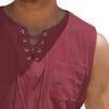 Men's Casual Sleeveless Lace Up Beach Hippie T-Shirts Summer Athletic V-Neck Basic Shirts Cotton Linen Tank Top (Red,5X-Large) view 3