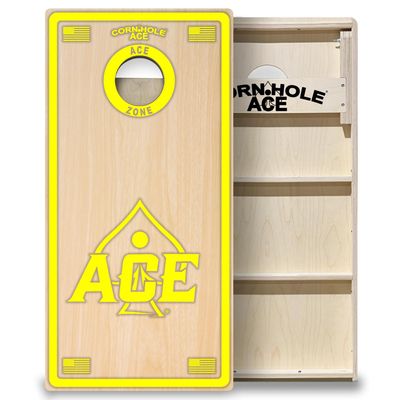 CornholeAce ACE Zone Yellow Professional Cornhole Boards - No Bounce! 3/4" Baltic Birch Plywood, Handles, Regulation Size (4x2ft), Tournament Style, Made in USA