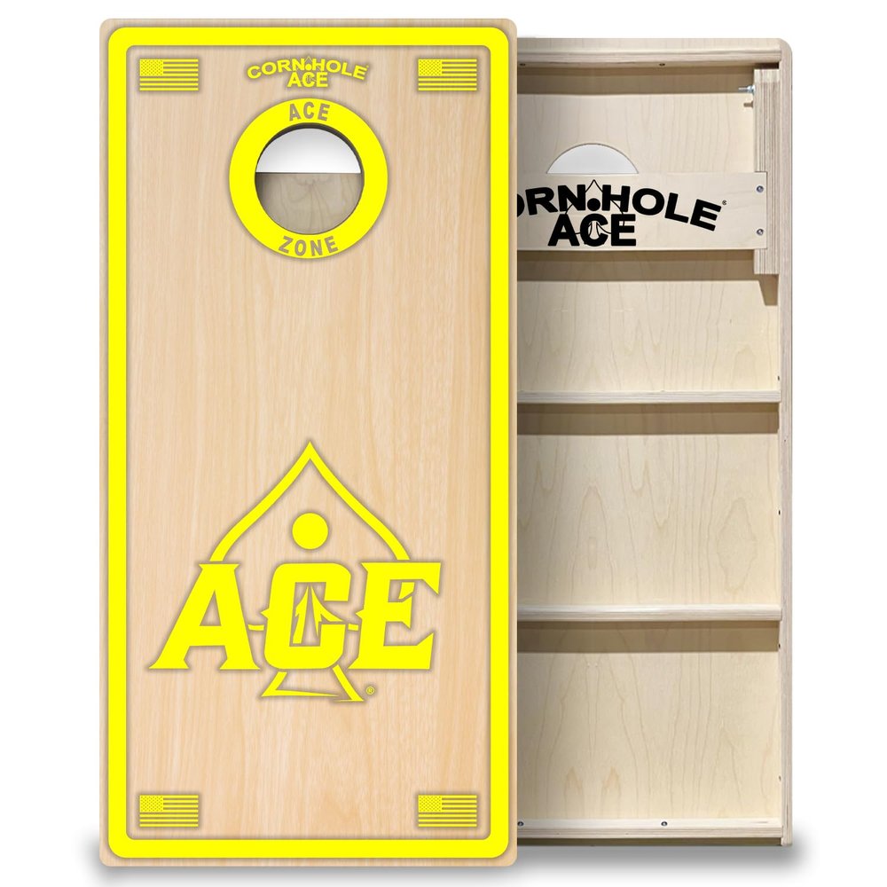 CornholeAce ACE Zone Yellow Professional Cornhole Boards - No Bounce! 3/4" Baltic Birch Plywood, Handles, Regulation Size (4x2ft), Tournament Style, Made in USA