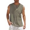 Maiyifu-GJ Men's Casual Sleeveless Lace Up Beach Hippie T-Shirts Summer Athletic V-Neck Basic Shirts Cotton Linen Tank Top (Camel,X-Large) view 1