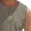 Maiyifu-GJ Men's Casual Sleeveless Lace Up Beach Hippie T-Shirts Summer Athletic V-Neck Basic Shirts Cotton Linen Tank Top (Camel,X-Large) view 3