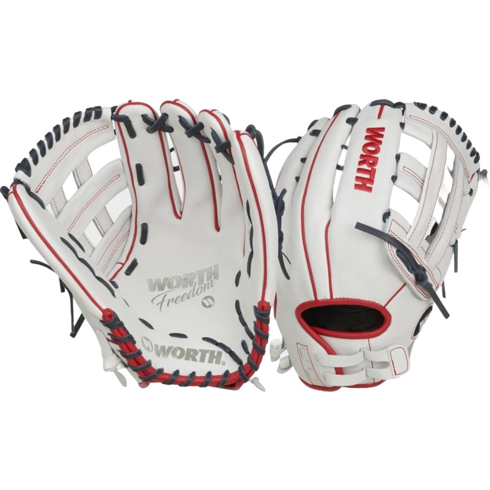 Worth | FREEDOM SERIES Slowpitch Softball Glove | 13 Inch | White/Navy/Red | Left Hand Throw