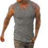 Maiyifu-GJ Men's Summer Crewneck Bodybuilding Vest Knitted Vertical Stripe Workout Tank Top Sleeveless Muscle Training Shirts (Grey,Medium) view 1