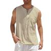 Maiyifu-GJ Men's Casual Sleeveless Lace Up Beach Hippie T-Shirts Summer Athletic V-Neck Basic Shirts Cotton Linen Tank Top (Khaki,XX-Large) view 1
