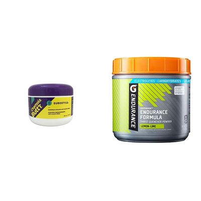 Chamois Butt'r Eurostyle Anti-Chafe Cream for Road, Gravel, Mountain Bike, 8 Ounce jar, Cycling Plastic & Gatorade Endurance Formula Powder, Lemon Lime, 32 Ounce (Pack of 1)
