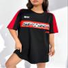 QMIQMI Women's Dresses Letter Graphic Contrast Side Seam Drop Shoulder Tee Dress (Color : Black, Size : Small) view 2