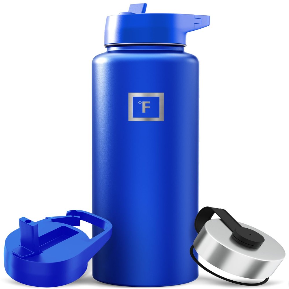 IRON FLASK Camping & Hiking Hydration Flask with Straw, Wide Mouth Insulated Stainless Steel Sports Water Bottle - 40 oz Cobalt