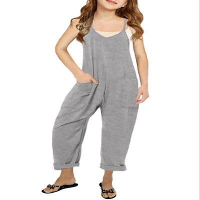 Cnkwei Girls' Casual Sleeveless Jumpsuits Spaghetti Strap Loose Romper Long Pants with Pockets