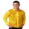 Vxuxlje Men's Shiny Sequin Disco Party Button Dance Shirts Stage Performance Costume Dress Shirts Yellow Small view 2
