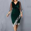 Akivide Women's Elegant V Neck Wrap Velvet Dress Sequin Mesh Half Sleeve Irregular Dress Formal Evening Party Midi Dresses view 2