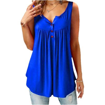 Fashion T Shirt Women T-Shirt Summer Top Tee Casual Sleeveless Sexy Tshirt Elegant Haut Femme Camisetas Mujer Sleeveless-Blue S