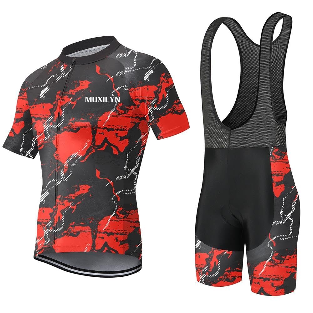 MOXILYN Men Cycling Jersey Set Bike Shorts and Jersey Suit 9D Padded Cycling Bibs MTB Shirts Short Sleeve Bicycle Clothes