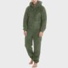 Onesie Mens Hooded Fleece Jumpsuits Zip Up One Piece Pajamas Playsuit Jogger Sweatsuit Overall Sherpa Lind Rompers Soft Cozy Winter Warm Plush Loungewear Army Green view 2