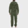 Onesie Mens Hooded Fleece Jumpsuits Zip Up One Piece Pajamas Playsuit Jogger Sweatsuit Overall Sherpa Lind Rompers Soft Cozy Winter Warm Plush Loungewear Army Green view 3