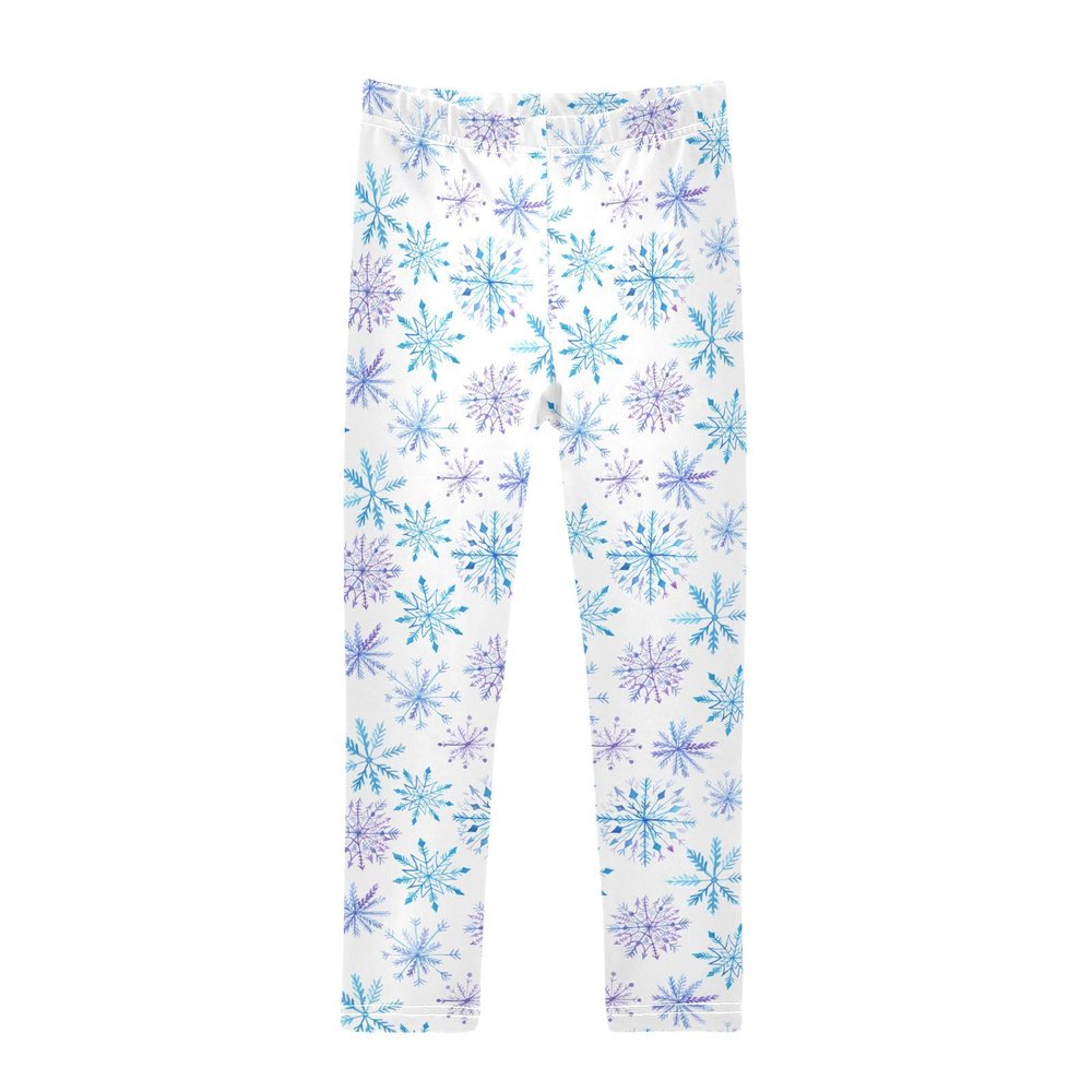Aflyko Christmas Girls' Leggings Bright Snowflake Purple Blue Kids Athletic Pants Dance Tights Yoga Ballet Running Workout New Year Everyday Wear 5T