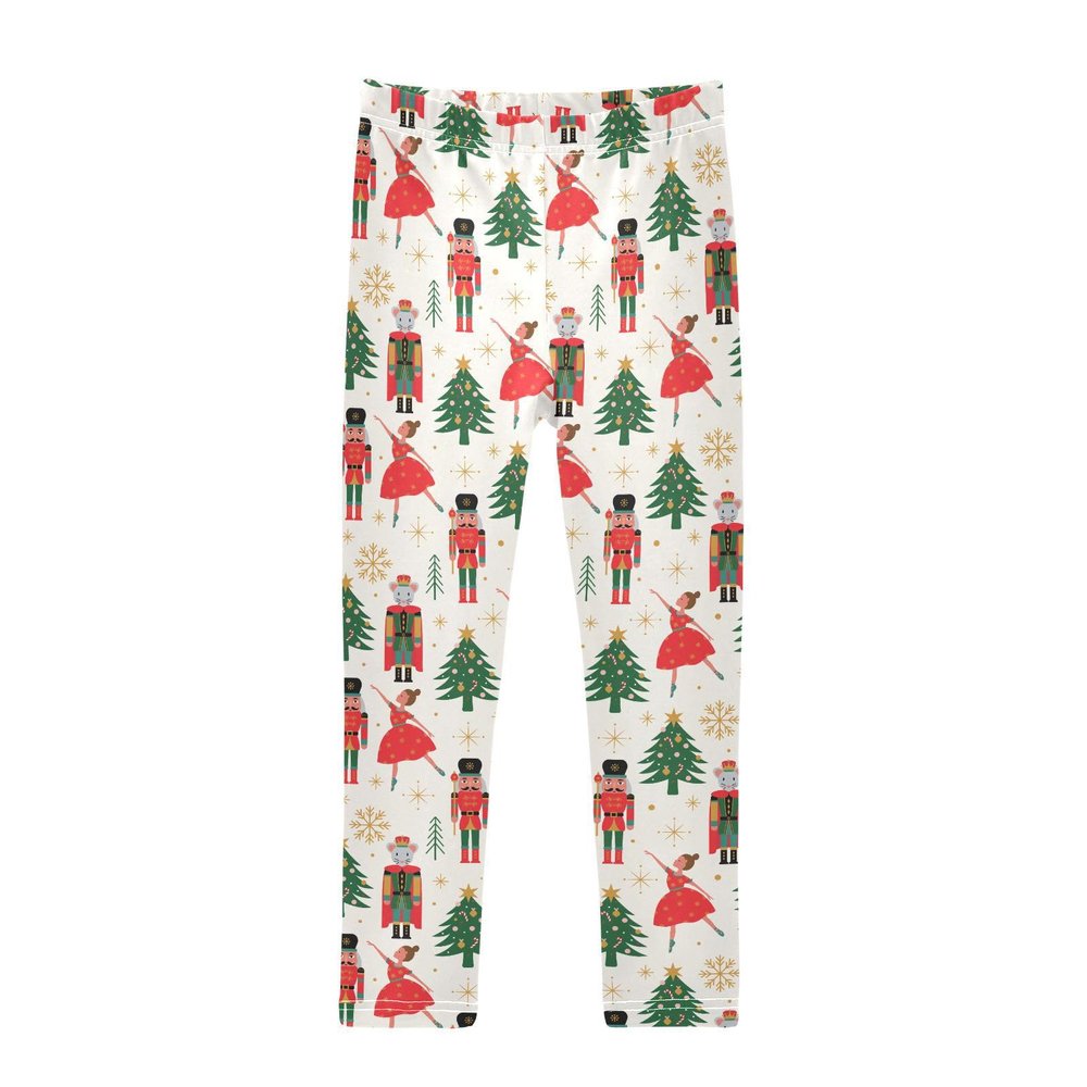 Aflyko Christmas Girls' Leggings Nutcrackers Ballet Xmas Snowflake Kids Workout Pants Dance Tights 4-10T