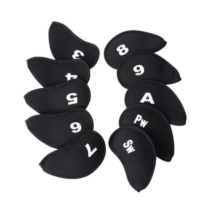 10Pcs Neoprene Black Golf Head Covers for Iron with White Club No. Fit Most Brands