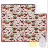 Watercolor Red Cherry Green Leaves Beach Blanket Extra Large 118x108in Outdoor Waterproof Sandproof Picnic Blankets with Stakes Lightweight Beach Mat for Camping Travel Hiking, White Flower on Beige view 1