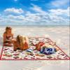 Watercolor Red Cherry Green Leaves Beach Blanket Extra Large 118x108in Outdoor Waterproof Sandproof Picnic Blankets with Stakes Lightweight Beach Mat for Camping Travel Hiking, White Flower on Beige view 2