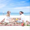 Watercolor Red Cherry Green Leaves Beach Blanket Extra Large 118x108in Outdoor Waterproof Sandproof Picnic Blankets with Stakes Lightweight Beach Mat for Camping Travel Hiking, White Flower on Beige view 4