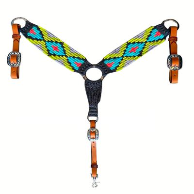 Cheval's International Western Mohair Horse Breast Collar, Handmade Premium Wool & Leather Equestrian Tack, Adjustable, Durable & Comfortable Saddle Breastplate for Horses - Lime Green Pony