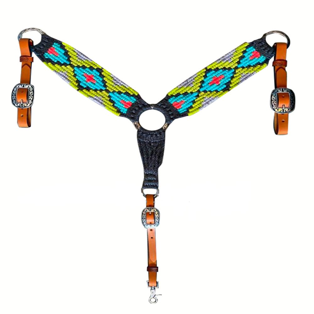 Cheval's International Western Mohair Horse Breast Collar, Handmade Premium Wool & Leather Equestrian Tack, Adjustable, Durable & Comfortable Saddle Breastplate for Horses - Lime Green Pony