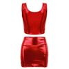 Lorilida Women Two Piece Outfits PU Metallic Crop Top and Bodycon Mini Skirt Set Dance Rave Clubwear Red One Size view 4