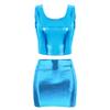Lorilida Women Two Piece Outfits PU Metallic Crop Top and Bodycon Mini Skirt Set Dance Rave Clubwear Light Blue One Size view 1