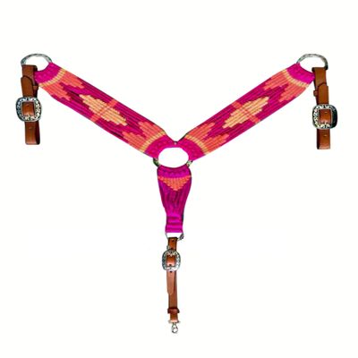 Cheval's International Western Mohair Horse Breast Collar, Handmade Premium Wool & Leather Equestrian Tack, Adjustable, Durable & Comfortable Saddle Breastplate for Horses - Peach/Pink Full