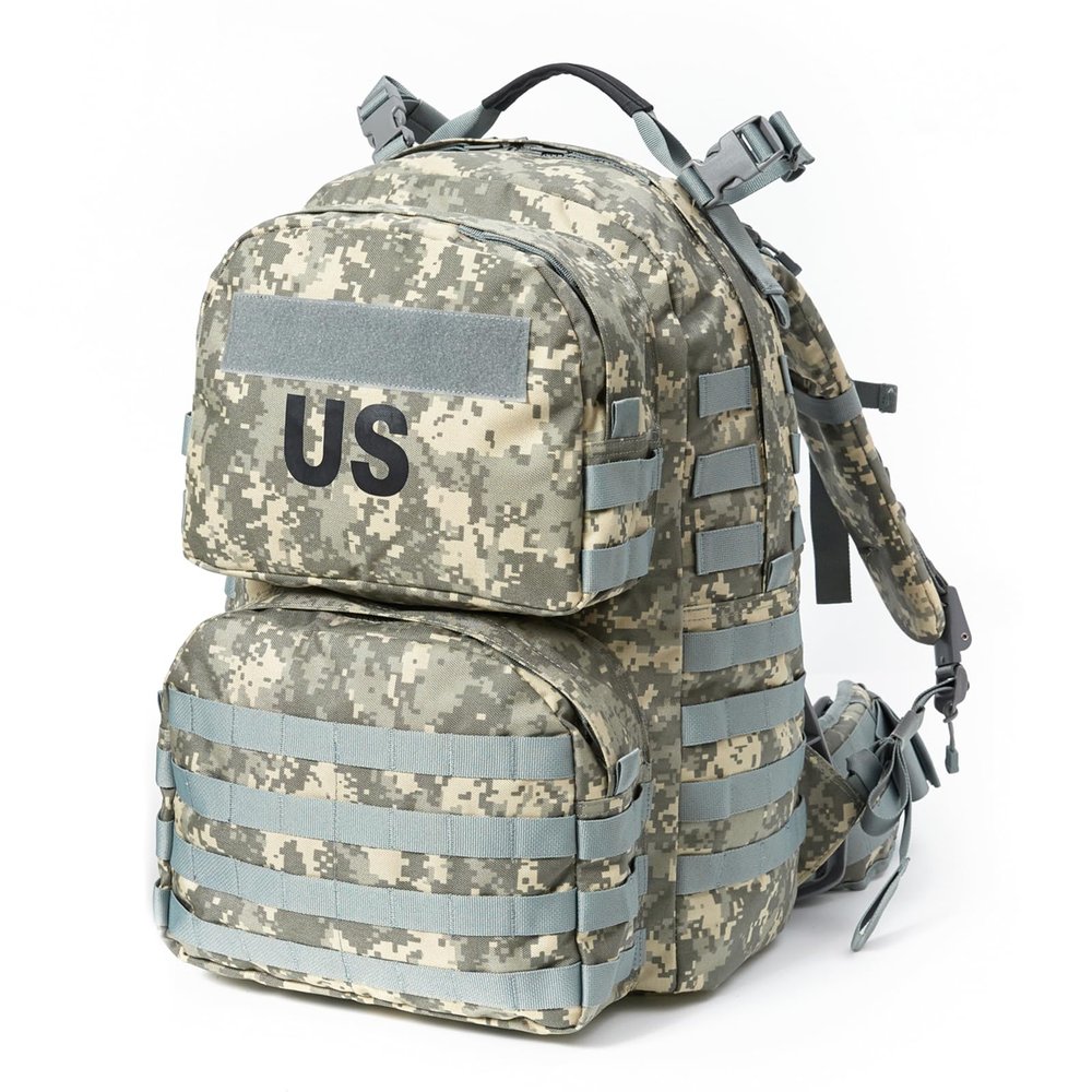 Akmax.cn MOLLE II Medium Tactical Backpack  Authentic Military Rucksack with ABS External Frame, Detachable Side Pouches & Modular Design for Heavy Loads (50L, UCP)