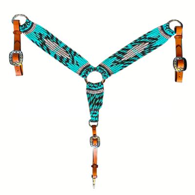Cheval's International Western Mohair Horse Breast Collar, Handmade Premium Wool & Leather Equestrian Tack, Adjustable, Durable & Comfortable Saddle Breastplate for Horses - Sea Blue Cob