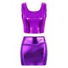 Lorilida Women Two Piece Outfits PU Metallic Crop Top and Bodycon Mini Skirt Set Dance Rave Clubwear Purple One Size view 1