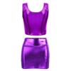 Lorilida Women Two Piece Outfits PU Metallic Crop Top and Bodycon Mini Skirt Set Dance Rave Clubwear Purple One Size view 4