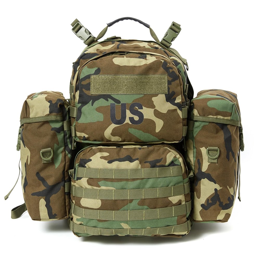 Akmax.cn MOLLE II Medium Tactical Backpack Authentic Military Rucksack with ABS External Frame, Detachable Side Pouches & Modular Design for Heavy Loads (50L, Woodland)