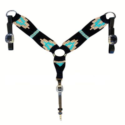 Cheval's International Western Mohair Horse Breast Collar, Handmade Premium Wool & Leather Equestrian Tack, Adjustable, Durable & Comfortable Saddle Breastplate for Horses - Black/Beige Cob