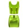 Lorilida Women Two Piece Outfits PU Metallic Crop Top and Bodycon Mini Skirt Set Dance Rave Clubwear Fluorescent Green One Size view 1