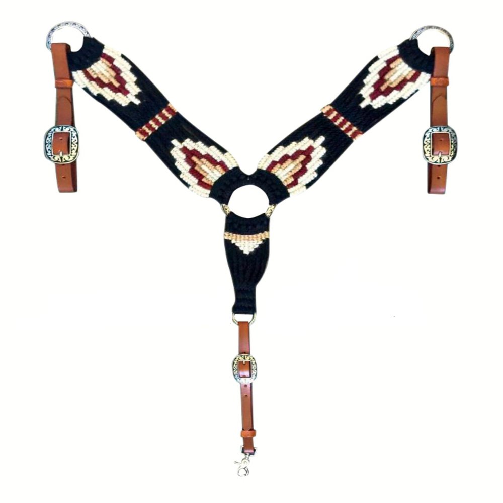 Cheval's International Breast Collar for Horses Western Premium Wool and Leather Handmade Comfortable Equestrian Tack, Durable Equine Supplies - Black Pony
