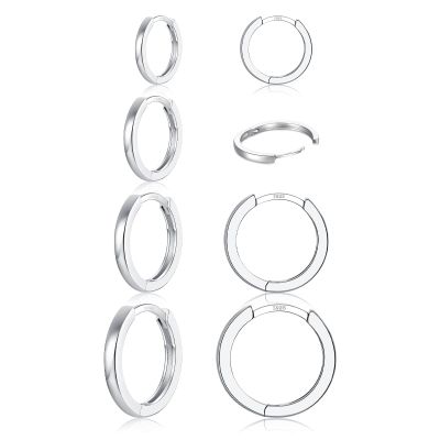 4 Pairs 925 Sterling Silver Hoop Earrings 14K White Gold Plated Small Silver Hoops Cartilage Huggie Earrings for Women Men (6 8 10 12MM)