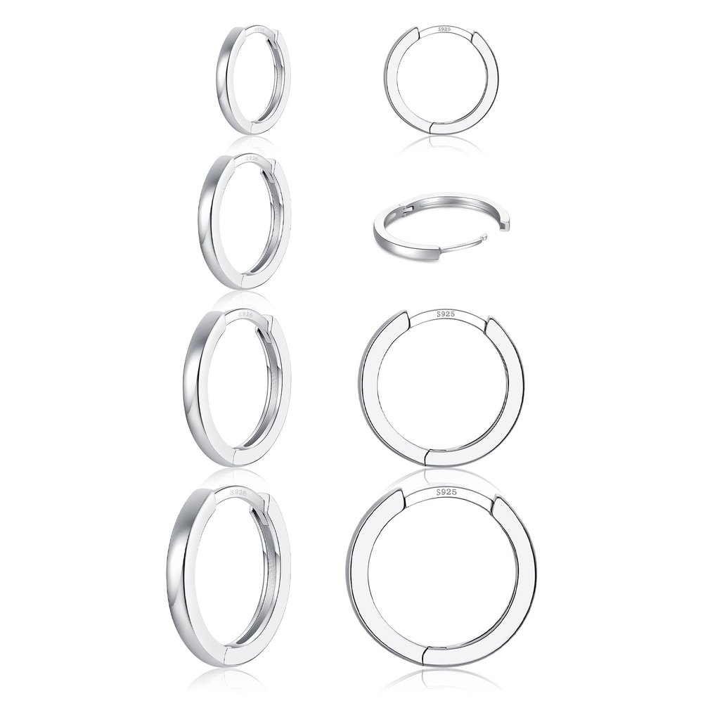 4 Pairs 925 Sterling Silver Hoop Earrings 14K White Gold Plated Small Silver Hoops Cartilage Huggie Earrings for Women Men (6 8 10 12MM)