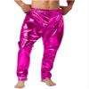 ACSUSS Men's Shiny Metallic Hip Hop Pants Elastic Waistband Hippie Drop Crotch Pants Party Clubwear Hot Pink Small view 2